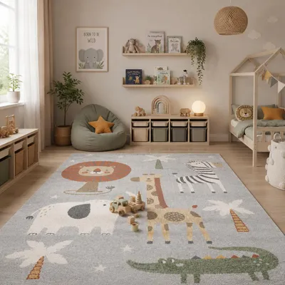 Produktbild von Kinderteppich Softstar Kids Animal Friends Grau, Größe:160x230 cm