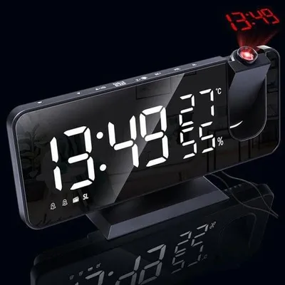 Obrázek produktu pro Projekční budík - Digitální budík s projekcí - Hodiny s portem USB - S displejem LED - S automatickým stmívačem pro nastavení jasu projekce