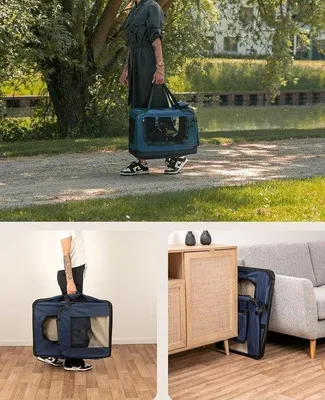 Productafbeelding van Famanu transportbox voor honden en katten - opvouwbaar, 60 x 42 x 44 cm, met handgrepen en een deken