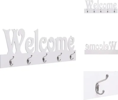 Immagine prodotto di vidaXL Appendiabiti da parete WELCOME Bianco 74 x 29,5 cm - Ganci per cappotti e appendiabiti