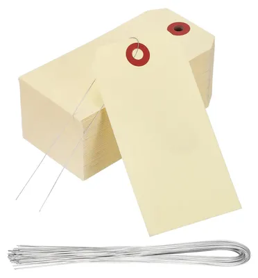 Zdjęcie produktu dla Omgoods - 200 sztuk pustych etykiet do wysyłki z drutem, wymiar 6 x 12 cm