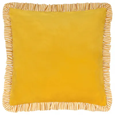 Samt-Kissen mit Rüschenbesatz – Gelb – 45x45 cm