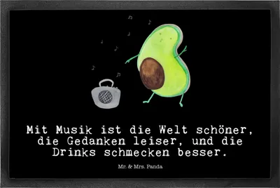 Produktbild von Mr. & Mrs. Panda fußmatte Avocado Tanzen 50 x 75 cm - Schwarz - Geschenk, Party, Gummimatte, Schmutzmatte, Singen, Schmutzfangmatte, Fußabtreter, Musik, Urlaub