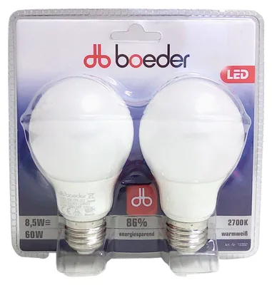 Produktbild von LED Leuchtmittel 60W warmweiß 2er-Set Energiesparlampe E27 Birnenform Glühbirne