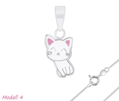 Produktbild von Katze Kette Silber 925: Kinderschmuck Anhänger Modell 4 mit Kette