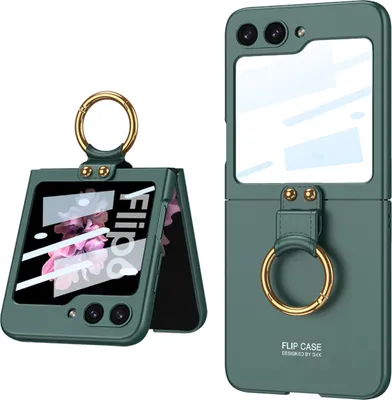Produktbild von Hülle für Samsung Galaxy Z Flip 6 / Z Flip 7 FE Schlank Hart PC Matt Schutzhülle mit Frontdisplay Film und Ringhalter Grün