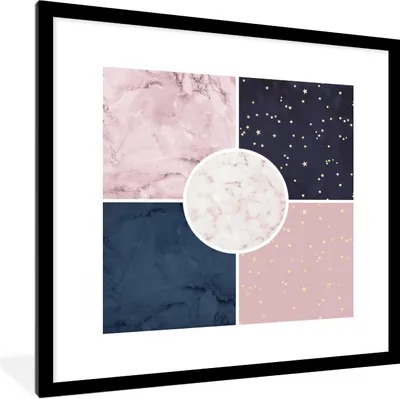 Produktbild von MuchoWow® Gerahmtes Poster Marmor - Rosa - Blau 40x40 cm - Poster mit Schwarzem Bilderrahmen Wandposter Rahmen Foto Bilder - Poster - Plakat im Rahmen
