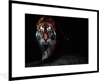 Produktbild von MuchoWow® Gerahmtes Poster Tiere - Tiger - Schwarz - Wild - Porträt 90x60 cm - Poster mit Schwarzem Bilderrahmen Wandposter Rahmen Foto Bilder - Wanddekoration - Fotos