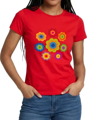 Produktbild von Spreadshirt 70er Jahre Hippie Flower Power Kostüm Blumen Fasching Frauen T-Shirt, XL, Rot