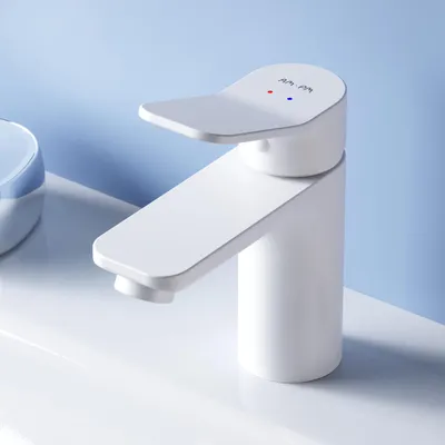 Produktbild von AM.PM Waschtischarmatur Weiss Wasserhahn mit Klick-Ablaufgarnitur Waschbecken Waschbeckenarmatur Spültisch Armatur