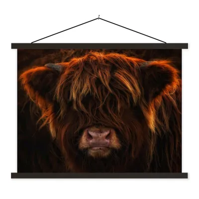 Produktbild von MuchoWow® Textilposter Schottischer Highlander - Kuh - Schwarz - Porträt 40x30 cm mit schwarzem Rahmen - Dekorationen