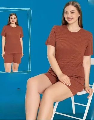 Produktbild von Damen Pyjama Braun 4XL Shorty Kurz 2-Teiler Set Baumwolle C-93