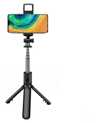 Produktbild von Techsuit – Mini-Selfie-Stick, stabiles und kompaktes Stativ, Bluetooth-Steuerung, LED-Licht, 67 cm – schwarz