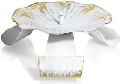 Produktbild von Kerzenhalter Dreifuß Eisen weiß/gold gelackt mit Dorn Ø 11 cm ideal für Taufkerzen, Kommunionkerzen, Hochzeitskerzen