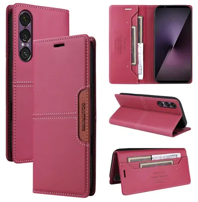Produktbild von Handyhülle für Sony Xperia 1 VII Hülle, Leder Flip Wallet Kartenfach Stand Schutzhülle Rot