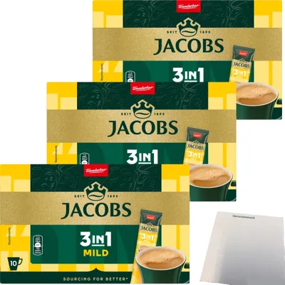 Produktbild von Jacobs 3in1 Löslicher Kaffee-Sticks mild 30er (3x130g Packung) + usy Block