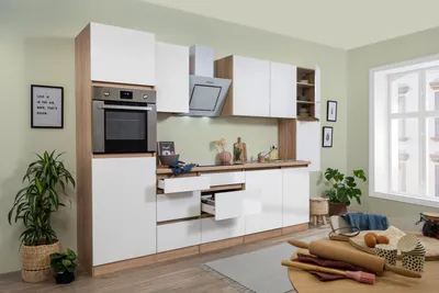 Produktbild von Küche Küchenzeile Küchenblock grifflos Eiche Weiß Lorena 330 cm Respekta