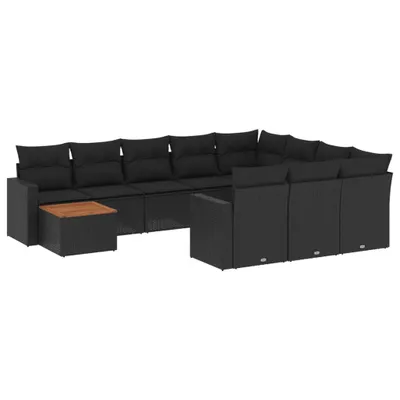 Immagine prodotto di vidaXL Set di divani da giardino da 11 pezzi con cuscini in polirattan nero