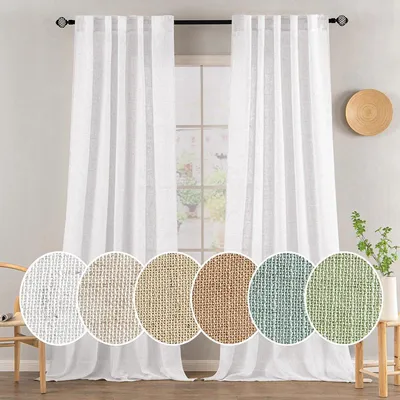 Gardinen mit Rüschensaum, Voile-Gardine, moderne Leinenoptik, halbtransparent für Wohnzimmer, Schlafzimmer, Kinderzimmer