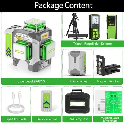 Immagine prodotto di Livella laser – Proiettore laser a croce 3D – Autolivellante – Laser verde – con treppiede
