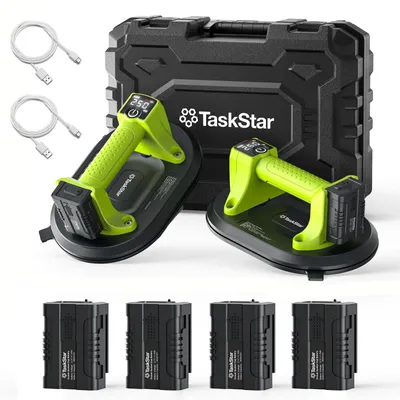 Immagine prodotto di Sollevatore a vuoto elettrico con ventosa - Display digitale della pressione - Capacità di 250 kg - Ricarica automatica dell'aria - Ricarica tramite USB-C - 4 batterie da 3,0 Ah - Adatto per piastrelle e vetro