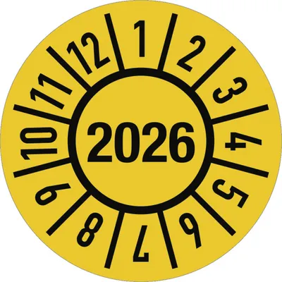 Produktbild von Dreifke® Prüfplakette Jahr 2026 mit Monaten, Folie, Ø 15 mm, 10 Stück/Bogen