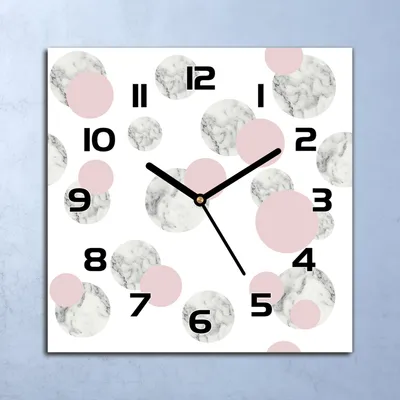 Produktbild von Wanduhr Echt-Glas-Küchenuhr Marmor & Rosa Kreise Quarz 30x30 Deko Bilder
