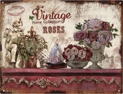 Produktbild von Moritz Retro Deko Blechschild Vintage Home Collection Roses Geschenk-Idee aus Metall Vintage-Design zur Dekoration