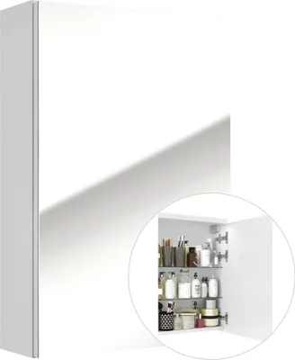 Produktbild von Badezimmer Spiegelschrank 40 cm weiß SOFIA-107 Hochglanz lackiert, B/H/T: ca. 40/60/15 cm