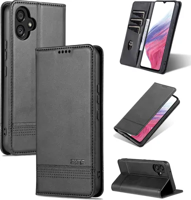 Obrázek produktu pro Kožené pouzdro pro Samsung Galaxy A05, skládací peněženkové pouzdro s magnetickým uzávěrem a stojánkem černé
