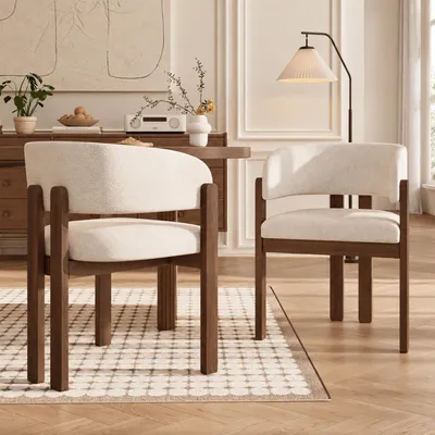 Image de Deux chaises de salle à manger en bois massif, confortables et respirantes, idéales pour les salles à manger, les salons, les cafés, de style moderne, avec un revêtement en bouclé