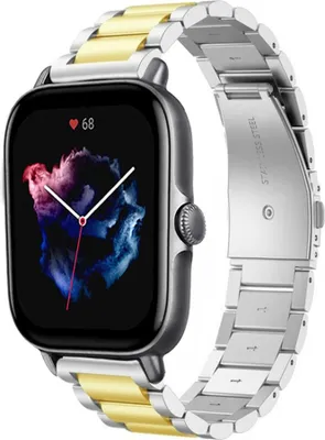 Produktbild von Strap-it Stahlarmband - Kompatibel mit Amazfit GTS 3 Armband Ersatzarmband Edelstahl - Gliederarmband mit Faltschließe - Hochwertiges Material - für Smartwatch 20mm Armband Silber / Gold