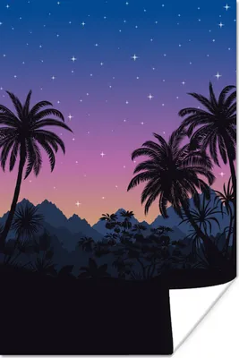 Produktbild von MuchoWow® Poster Palme - Berg - Nacht 40x60 cm - Plakate für die Wand - Poster Babyzimmer