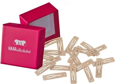 Produktbild von Klein rechthoekige haarspeldjes in beige, 20 stuks, 3,9 cm, inkl. rote Opbergschachtel, ideal für dünnes & blondes Haar