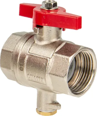 Produktbild von tecuro Kugelhahn mit Messfühleranschluss M10 x 1 mm, 1 Zoll IG/IG, MS-vernickelt, Flügelgriff