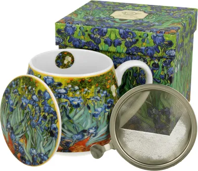 Produktbild von DUO ART GALLERY Fassbecher 430 ml IRISES mit Teesieb, New Bone China Porzellan