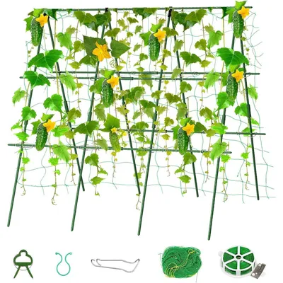 Immagine prodotto di Supporto per cetrioli, set da 120 cm, verde, a forma di A, con rete per arrampicata
