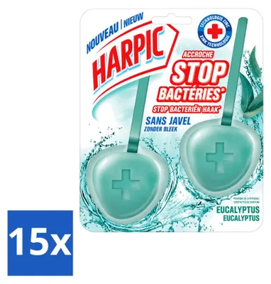 Produktbild von 15 x Harpic Toiletblock Eucalyptus - Ohne Bleiche - 40 g - Vorteilspackung - 15 Stücke