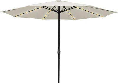 Immagine prodotto di Ombrellone Clanmacy Ombrellone a braccio laterale 350 cm con LED solare, protezione UV, manovella - Beige - Ombrellone da giardino Ombrellone da mercato Ombrellone con manovella