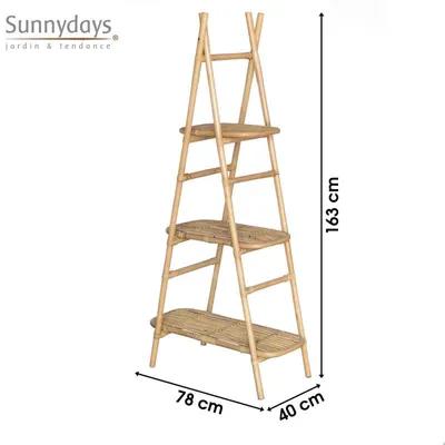 Image de Etagère pyramidale à 3 étagères en rotin - Beige - H 163 x L 78 cm