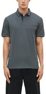 Produktbild von s.Oliver Herren Polo-Shirt – Regular Fit, Baumwoll-Piqué mit Frontprint, strukturiert – 95d1_schiefergrau