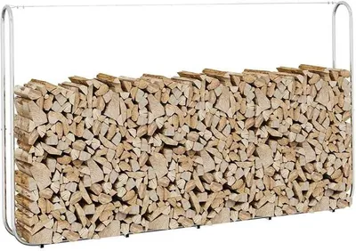 Obrázok produktu pre Regál na drevo na palivo, rozmery 250 x 25 x 150 cm, vyrobený z pozinkovanej ocele, strieborný regál na drevo s oceľovou sieťkou, určený na vonkajšie skladovanie dreva a jednoduchú organizáciu