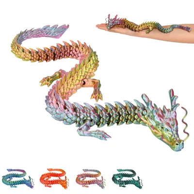 Image de Dragon chinois décoratif en 3D XL | Figurine de collection de 50 cm en rouge, jaune et vert | Décoration fantastique exclusive pour le salon, les étagères et les vitrines | À partir de 14 ans