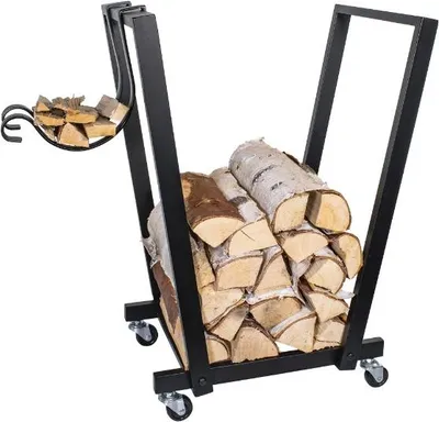 Zdjęcie produktu dla Stojak na drewno kominkowe, mobilny kosz, na opał, z kółkami