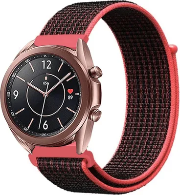 Produktbild von Strap-it Samsung Galaxy Watch 3 41mm Nylon Armband (Schwarz / Rot)