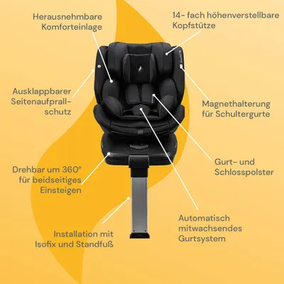 Produktbild von Osann Eno360 SL i-Size , drehbarer Kindersitz 40-150 cm, Reboarder mit Isofix und Standfuß – All Black