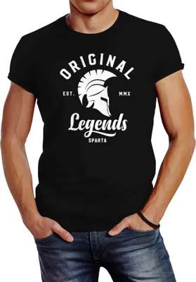 Produktbild von Herren T-Shirt Original Legends Gladiator Sparta Streetwear Slim Fit Neverless® schwarz 5XL