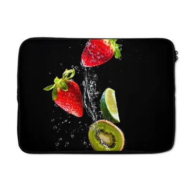 Produktbild von MuchoWow® Laptop Hülle 13 Zoll Obst - Wasser - Schwarz - Stillleben Erdbeere - Kiwi Laptoptasche - Laptophülle - Sleeve - Rundumschutz