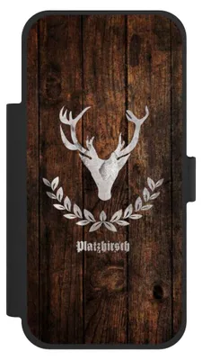 Produktbild von NIVOCASE Klapphülle für Apple iPhone 17 Pro Max  Handyhülle aus Kunst Leder NIVOflip schwarz Hirsch Holz Holzoptik