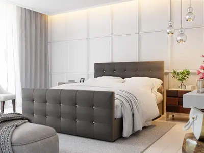 Produktbild von Boxspringbett Schlafzimmerbett MAURO 160x200cm Kuns.. Dunkelgrau inkl.Bettkasten